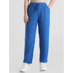 Only Blue Cotton Regular Fit High Rise Pants-picture-19