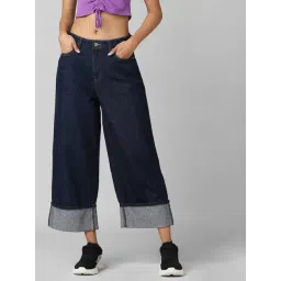 Only Blue Cotton Regular Fit High Rise Wide Leg Jeans-picture-24