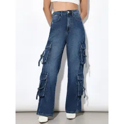 Only Blue Cotton Regular Fit Mid Rise Cargo Jeans-picture-23