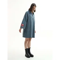 Only Blue Cotton Solid Dress image 4