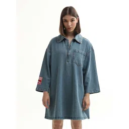 Only Blue Cotton Solid Dress image 1