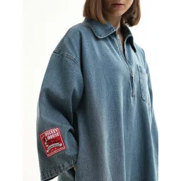 Only Blue Cotton Solid Dress image 5