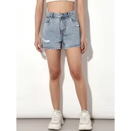 Only Blue Cotton Solid Short-picture-32