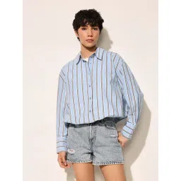 Only Blue Cotton Striped Long Sleeves Shirt-picture-19