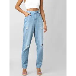 Only Blue Distressed Mom Fit High Rise Jeans-picture-22