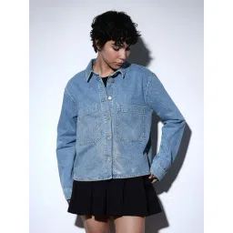 Only Blue Gold Coated Denim Overshirt-picture-11