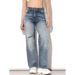 Only Blue High Rise Distressed Straight Fit Jeans-picture-39