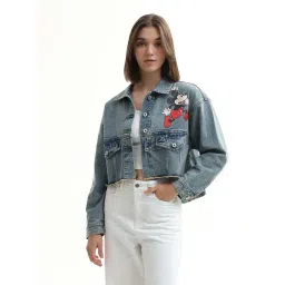Only Blue X Mickey Printed Vintage Cropped Jacket-image-30