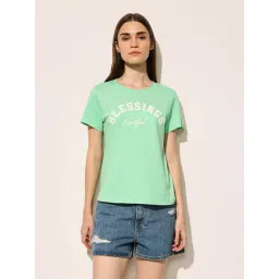 Only Daiquiri Green Cotton Regular Fit Printed T-Shirt-picture-40