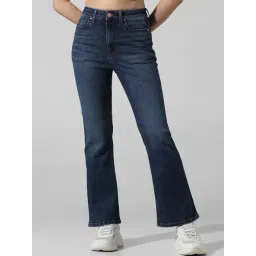 Only Dark Blue Blended Regular Fit High Rise Jeans-picture-39