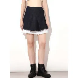 Only Dark Blue Cotton Flaired Fit Skirt-picture-44