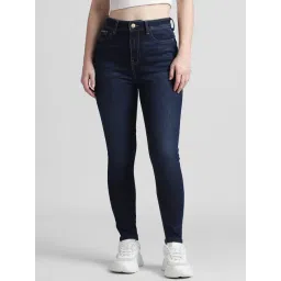 Only Dark Blue Cotton Skinny Fit Mid Rise Jeans-picture-11
