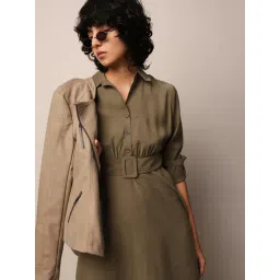 Only Dark Olive Regular Fit Midi Dress With Belt-picture-31