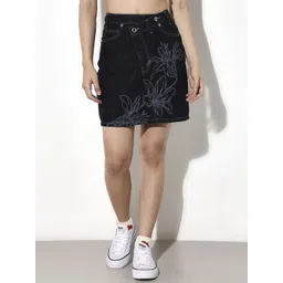 ONLY Floral Printed Straight Mini Denim Skirt-picture-29