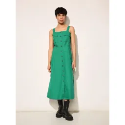 Only Green Cotton Solid Fit & Flare Dress-picture-31