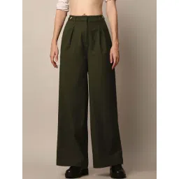 Only Green Cotton Solid Trousers-picture-29
