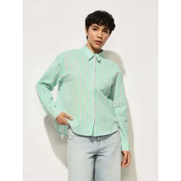 Only Green Cotton Stripes Shirt-picture-45