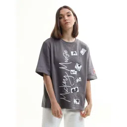 Only Grey Cotton Regular Fit Printed T-Shirt-picture-34