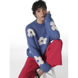 ONLY Jdykilian Flower Floral Self Design Pullover With Fuzzy Detail-picture-13