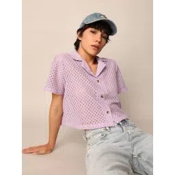 Only Lavender Cotton Self Design Crop Shirt-picture-37