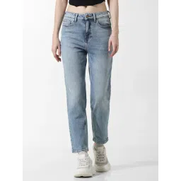 Only Light Blue Blended Straight Fit Mid Rise Jeans-picture-21