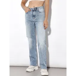 Only Light Blue Cotton Distressed Mid Rise Jeans-picture-37