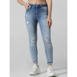 Only Light Blue Cotton Distressed Skinny Fit High Rise Jeans-picture-41