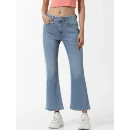 Only Light Blue Cotton Flared Fit Mid Rise Jeans-picture-45