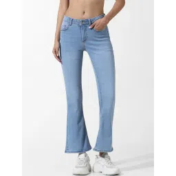 Only Light Blue Cotton Flared Fit Mid Rise Jeans-picture-35