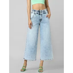 Only Light Blue Cotton Mid Rise Wide Leg Jeans-picture-46
