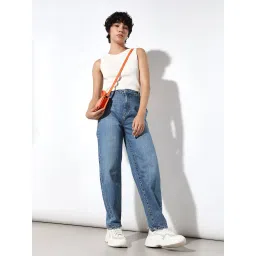 Only Light Blue Cotton Regular Fit High Rise Jeans image 4