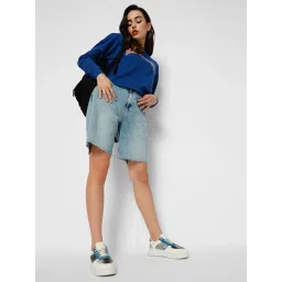 Only Light Blue Cotton Regular Fit Shorts image 1