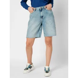 Only Light Blue Cotton Regular Fit Shorts image 2