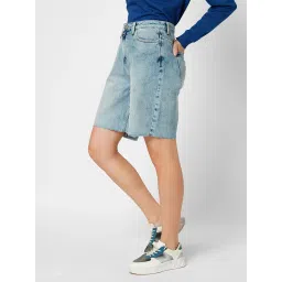 Only Light Blue Cotton Regular Fit Shorts image 4