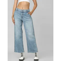 Only Light Blue Cotton Relaxed Fit High Rise Jeans-picture-33