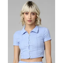 Only Light Blue Cotton Self Design Shirt-picture-19