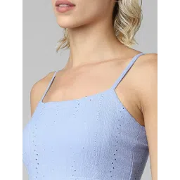 Only Light Blue Cotton Self Design Tank Top image 5