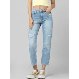 Only Light Blue Distressed Straight Fit High Rise Jeans-picture-22