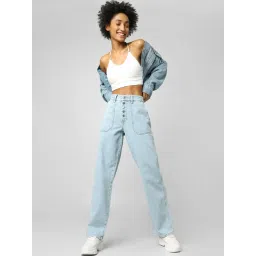 Only Light Blue Straight Fit Heavily Washed Jeans image 4