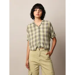 Only Light Green Viscose Checks Crop Shirt-picture-16