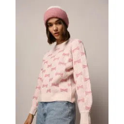 Only Light Pink Self design Pullover-picture-42