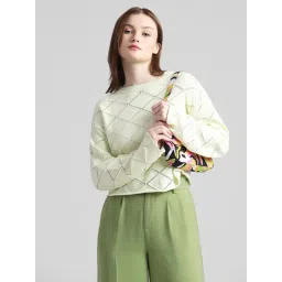 Only Lime Green Cotton Self Design Pullover-picture-39