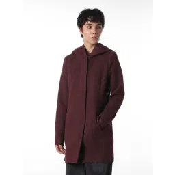 Only Maroon Polyester Solid Overcoat-picture-42