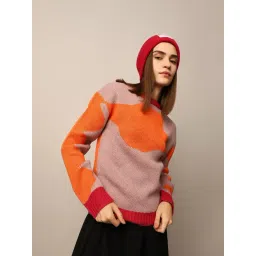 Only Mauve & Orange Self Design Pullover-image-37
