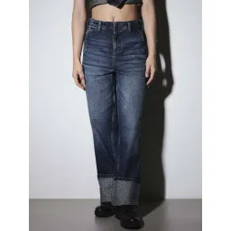 Only Medium Blue Denim Cotton Straight Fit Jeans-picture-16