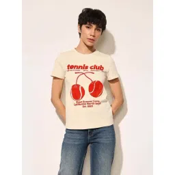 Only Off White Cotton Regular Fit Printed T-Shirt-picture-35