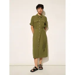 Only Olive Cotton Solid Shirt Dress-picture-35