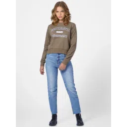 Only Olive Printed Crop Sweatshirt image 4