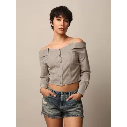 Only Olive Striped Off-Shoulder Shirt-picture-28