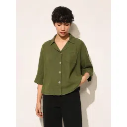 Only Olive Viscose Solid Three-Quarter Sleeves Shirt-picture-39